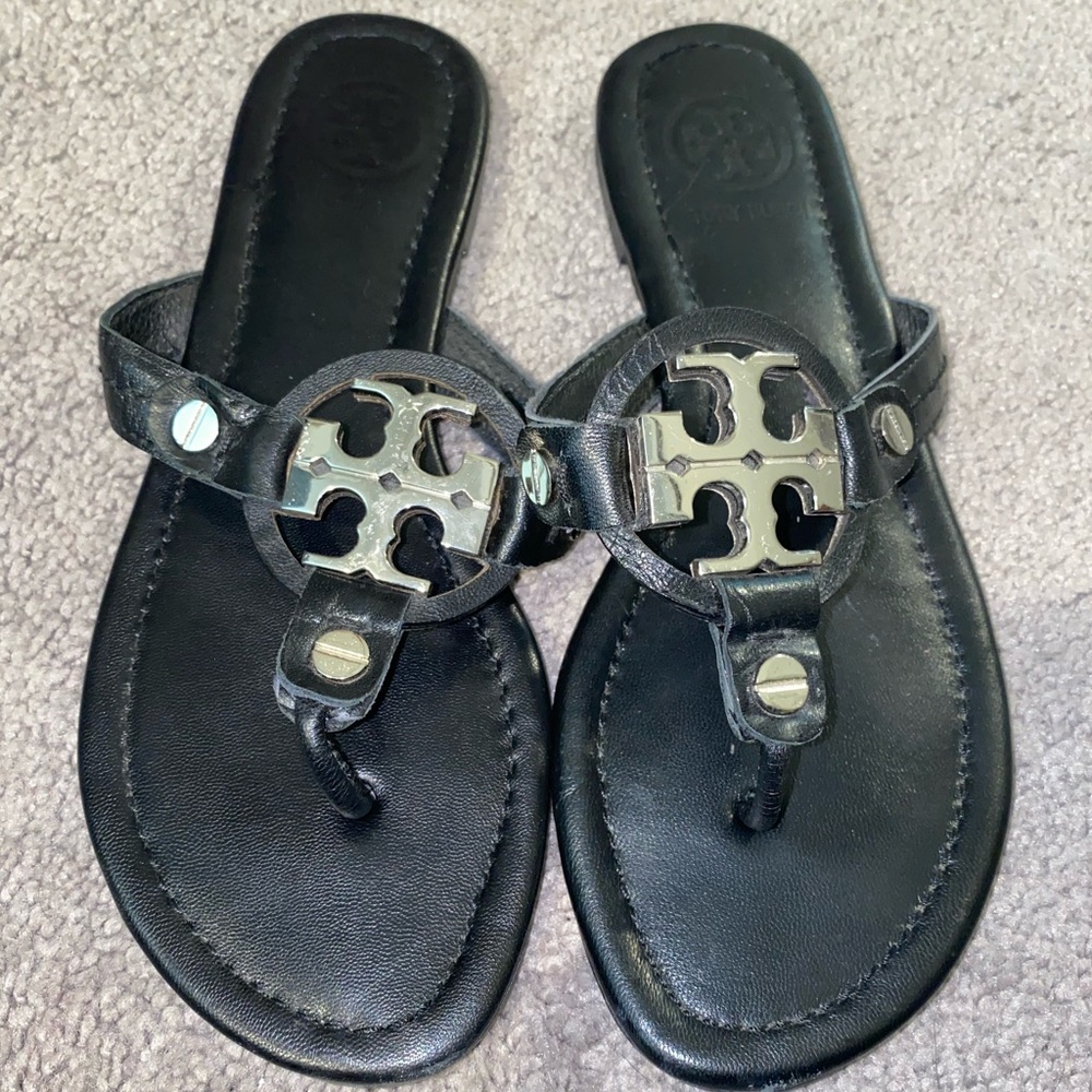 Tory Burch Black Sandals with Gold Hardware